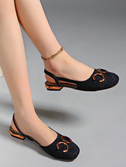 Sandalen Retro Stil mit Karree-Spitze und Schnalle für Damen