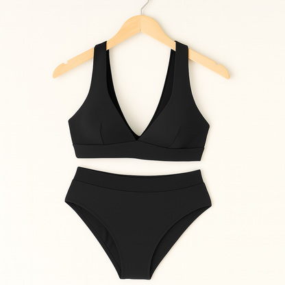 Bademode Damen Bikini Set mit tiefem Ausschnitt und hoher Taille