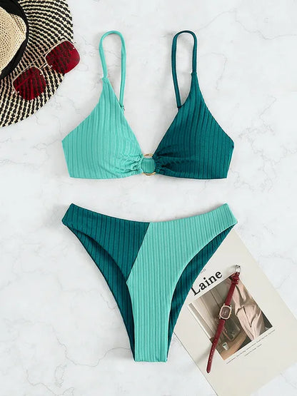 Bademode Bikini Damen gerippt zweiteilig in vielen Farben