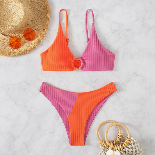 Bademode Bikini Damen gerippt zweiteilig in vielen Farben
