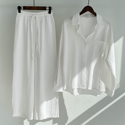 Sets aus Leinen mit langer Bluse und weitem Palazzo-Hosenstil
