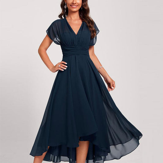 Blaues Midikleid: Kurze Ärmel & Schnürung – Perfekt für Frühling
