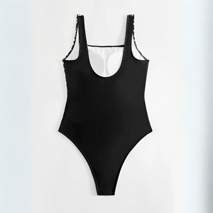 Bademode Einteiler Damen mit Leopardenprint und Raffung