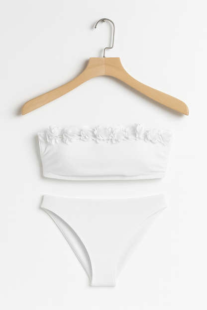 Bademode Bikini Damen mit Rüschen Bandeau Top und High Waist