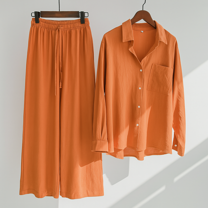Sets aus Leinen mit langer Bluse und weitem Palazzo-Hosenstil