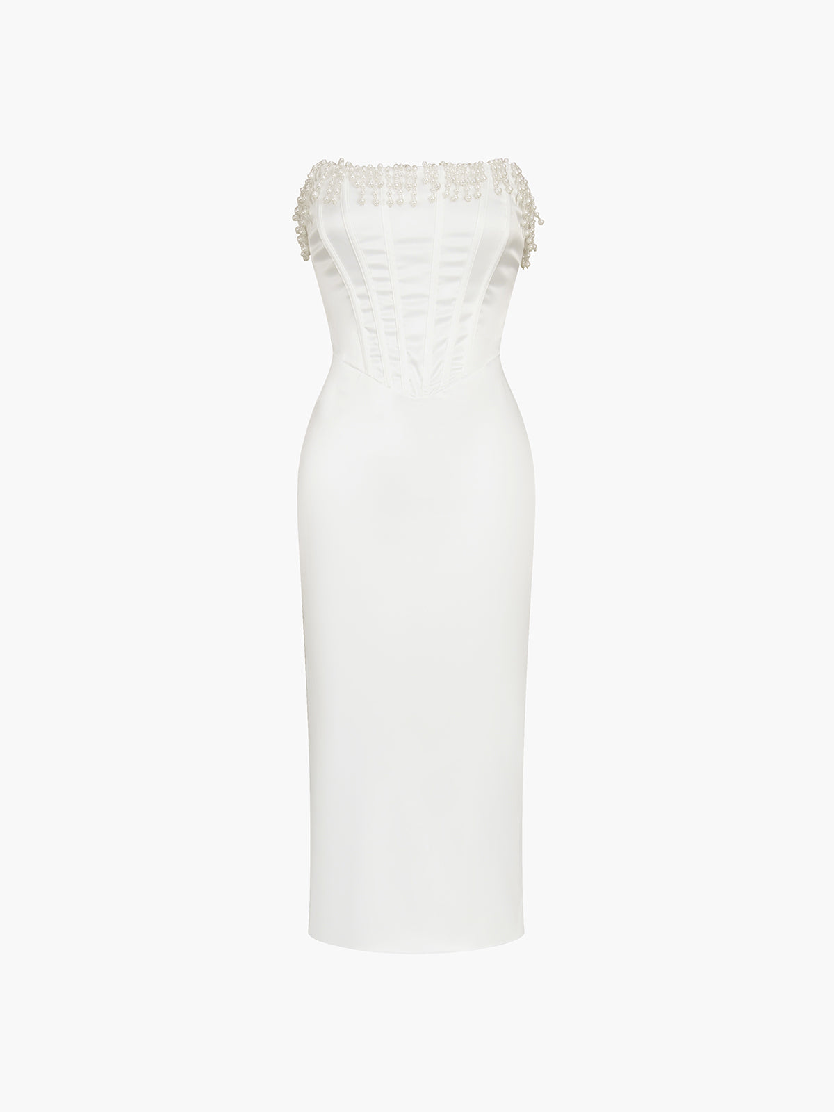 Elegantes Perlen-Midi-Kleid schulterfrei für Frühling & Sommer