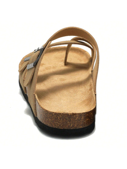 Damen-Zehentrenner aus weichem Kork, modische flache Hausschuhe für Paare, Strand und Sommer