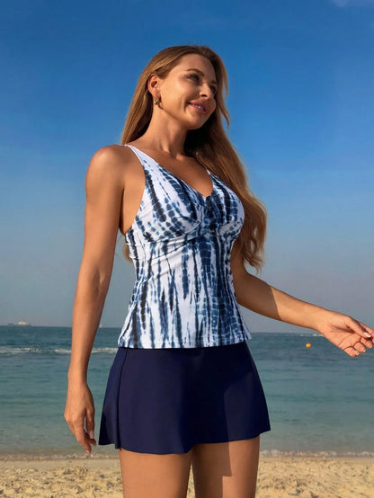 Bademode Set Damen zweiteilig mit Rock und gestreiftem Top