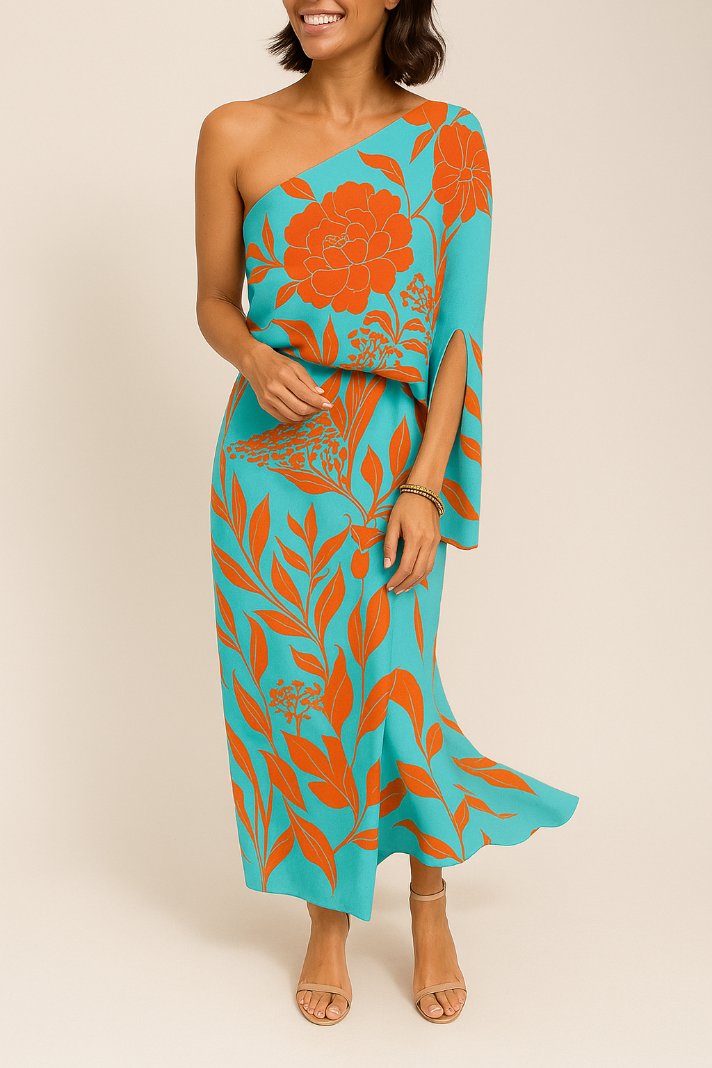 Elegantes Kleid Damen: Schrägschulter, Frühlings-Sommer