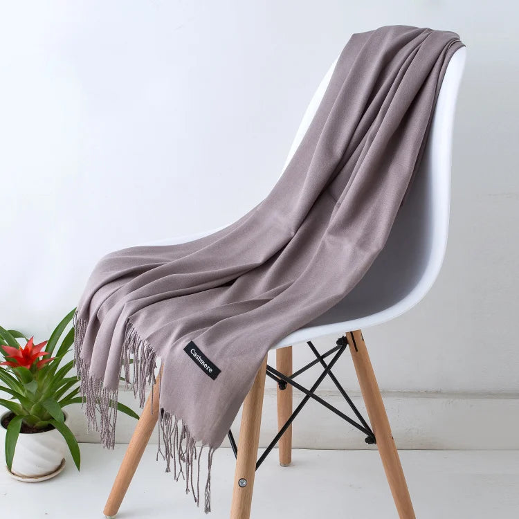 Schal für Frauen im Winter mit langen Fransen, aus Kaschmir, vielseitig als Pashmina und Hijab