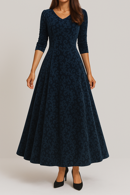 Kleid Elegant V-Ausschnitt Abendkleid Damen Maxikleid 3/4 Arm