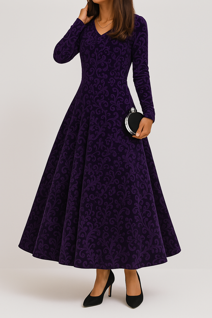 Kleid Elegant V-Ausschnitt Abendkleid Damen Maxikleid 3/4 Arm