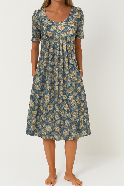 Kleid mit kurzen Ärmeln und floralem Print in Midi-Länge