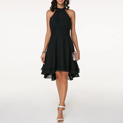 Kleid Damen Elegant mit Asymmetrischem Saum und Neckholder