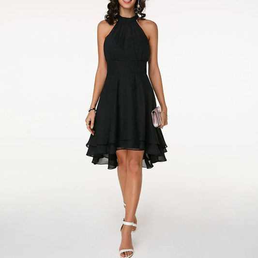 Kleid Damen Elegant mit Asymmetrischem Saum und Neckholder