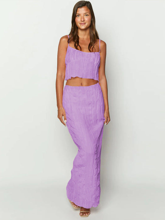 Lila Set: Ärmelloses Top & Langer Rock für Eleganz