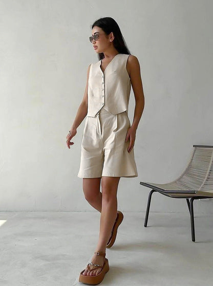 Hoch taillierter ärmelloser Freizeitanzug für Frauen - Elegant