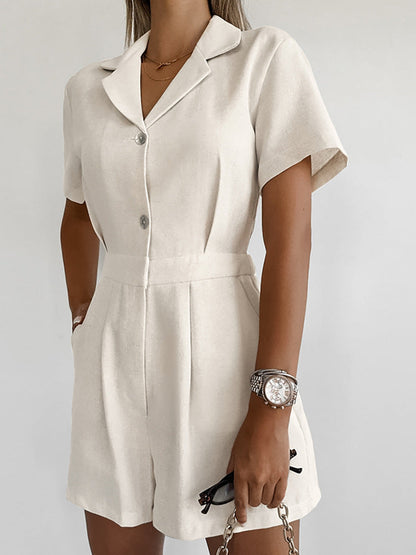 Beiger Frauen Jumpsuit mit Knöpfen - Stilvoll & Bequem