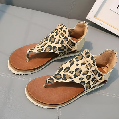Braun Damen Leopardenmuster Gladiator-Sandalen