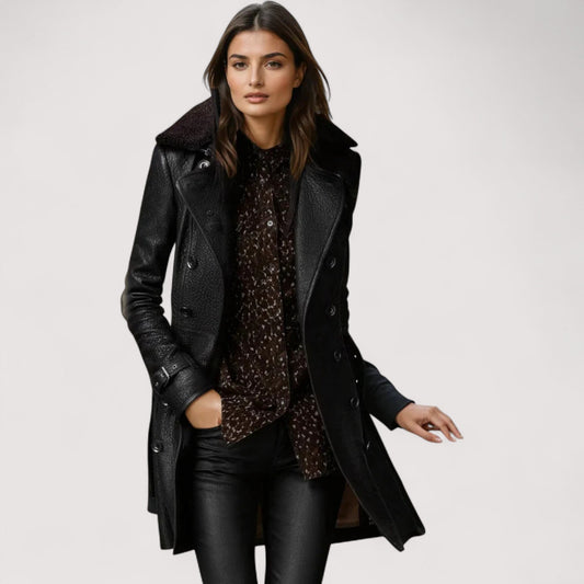 Vera | Valentina - Eleganter Ledermantel in 3/4-Länge