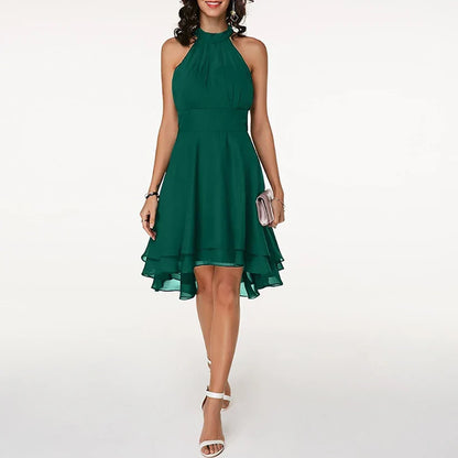 Kleid Damen Elegant mit Asymmetrischem Saum und Neckholder