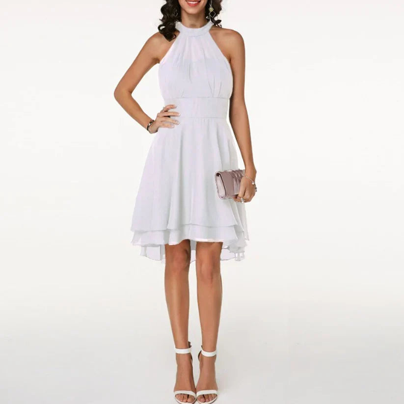 Kleid Damen Elegant mit Asymmetrischem Saum und Neckholder