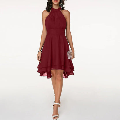 Kleid Damen Elegant mit Asymmetrischem Saum und Neckholder