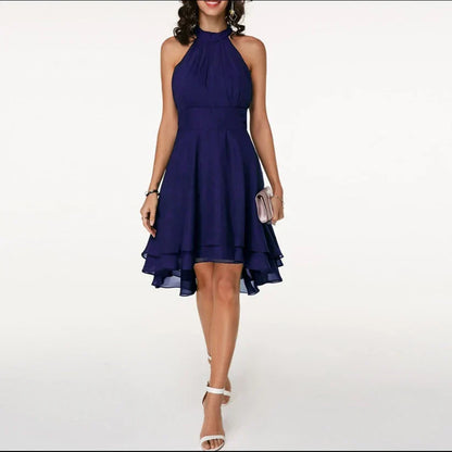 Kleid Damen Elegant mit Asymmetrischem Saum und Neckholder