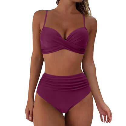 Bademode Damen Bikini Set mit Wickeloptik und High Waist