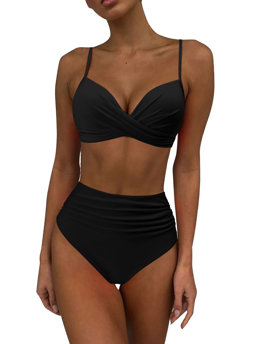Bademode Damen Bikini Set mit Wickeloptik und High Waist