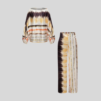 Sets in Bohèmefarben mit schulterfreiem Oberteil und Palazzo-Hose