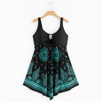 Bademode Damen Badeanzugkleid mit Paisley Muster und Schleife