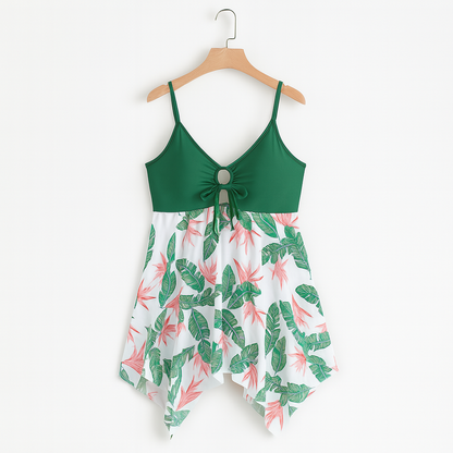 Bademode Kleid Badeanzug mit Blumenmuster und Netz-Optik