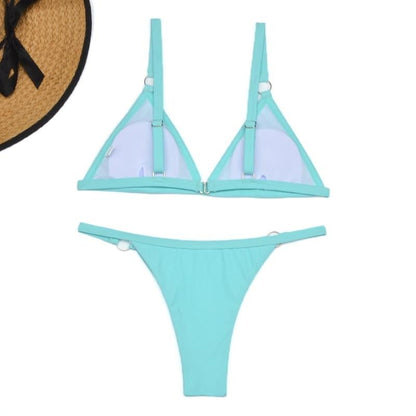 Bademode Damen Bikini Set mit Mesh Einsatz und Triangel Top