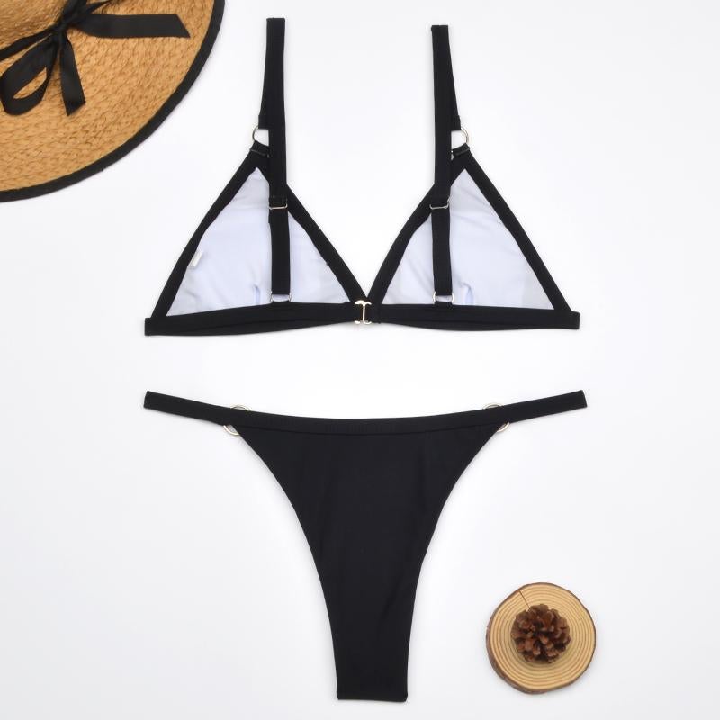 Bademode Damen Bikini Set mit Mesh Einsatz und Triangel Top