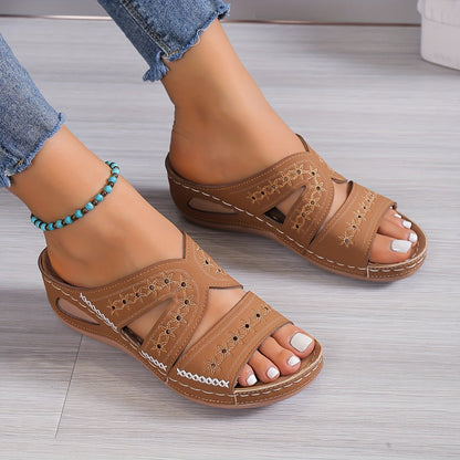 Sandalen Damen Bequem Sommer Offen Klettverschluss Weich
