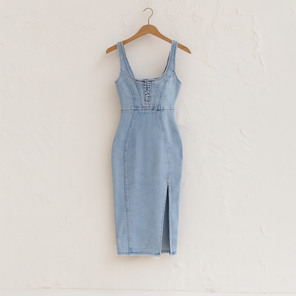 Elegantes Denim-Neckholder-Kleid für Herbst/Winter