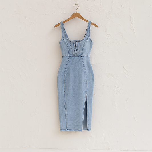 Elegantes Denim-Neckholder-Kleid für Herbst/Winter